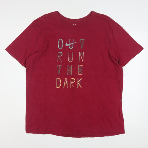 Nike Men's Red Athletic Fit Graphic 'Out Run The Dark' T-Shirt XL