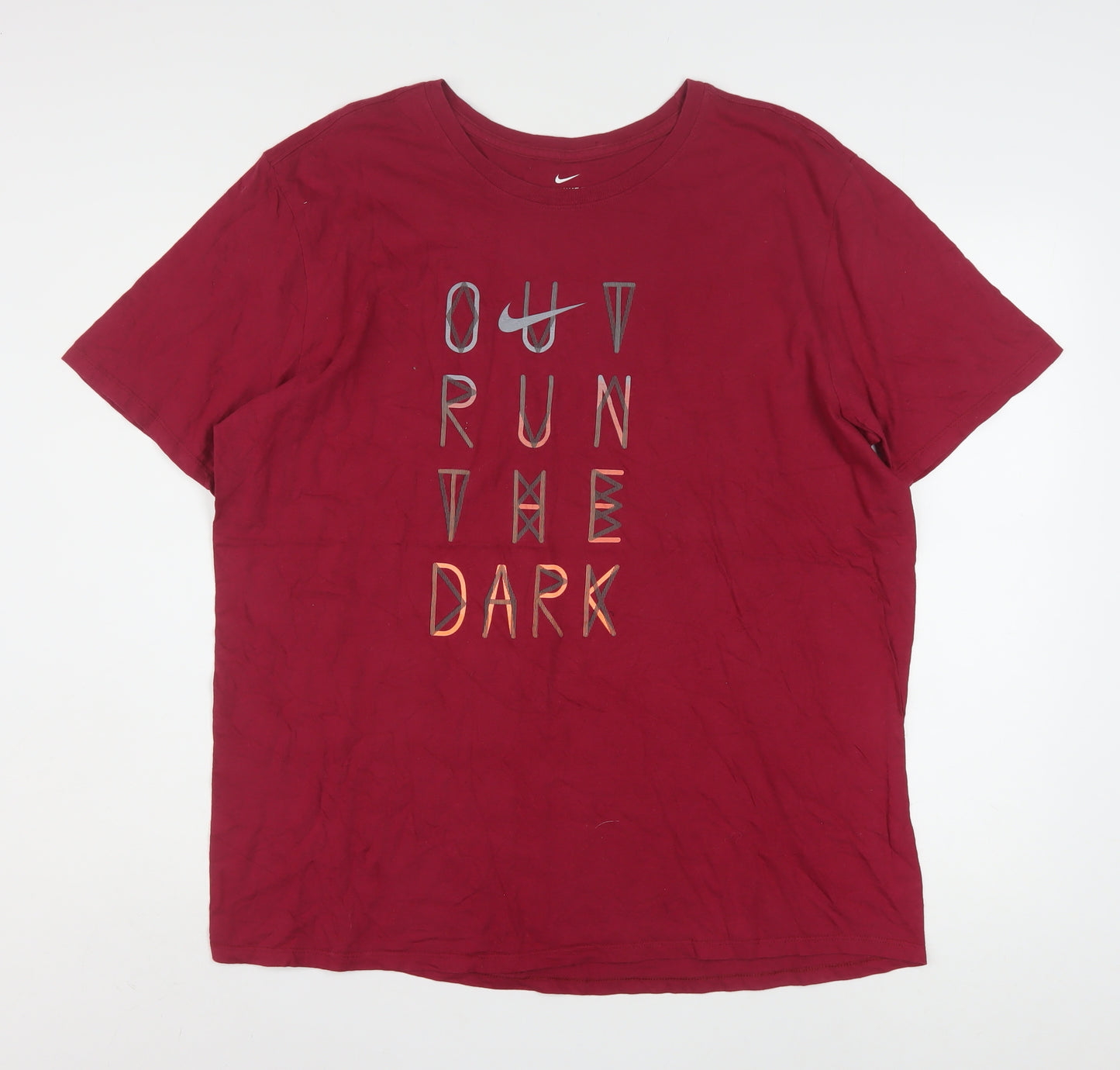 Nike Men's Red Athletic Fit Graphic 'Out Run The Dark' T-Shirt XL
