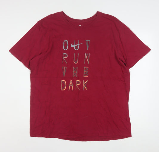Nike Men's Red Athletic Fit Graphic 'Out Run The Dark' T-Shirt XL