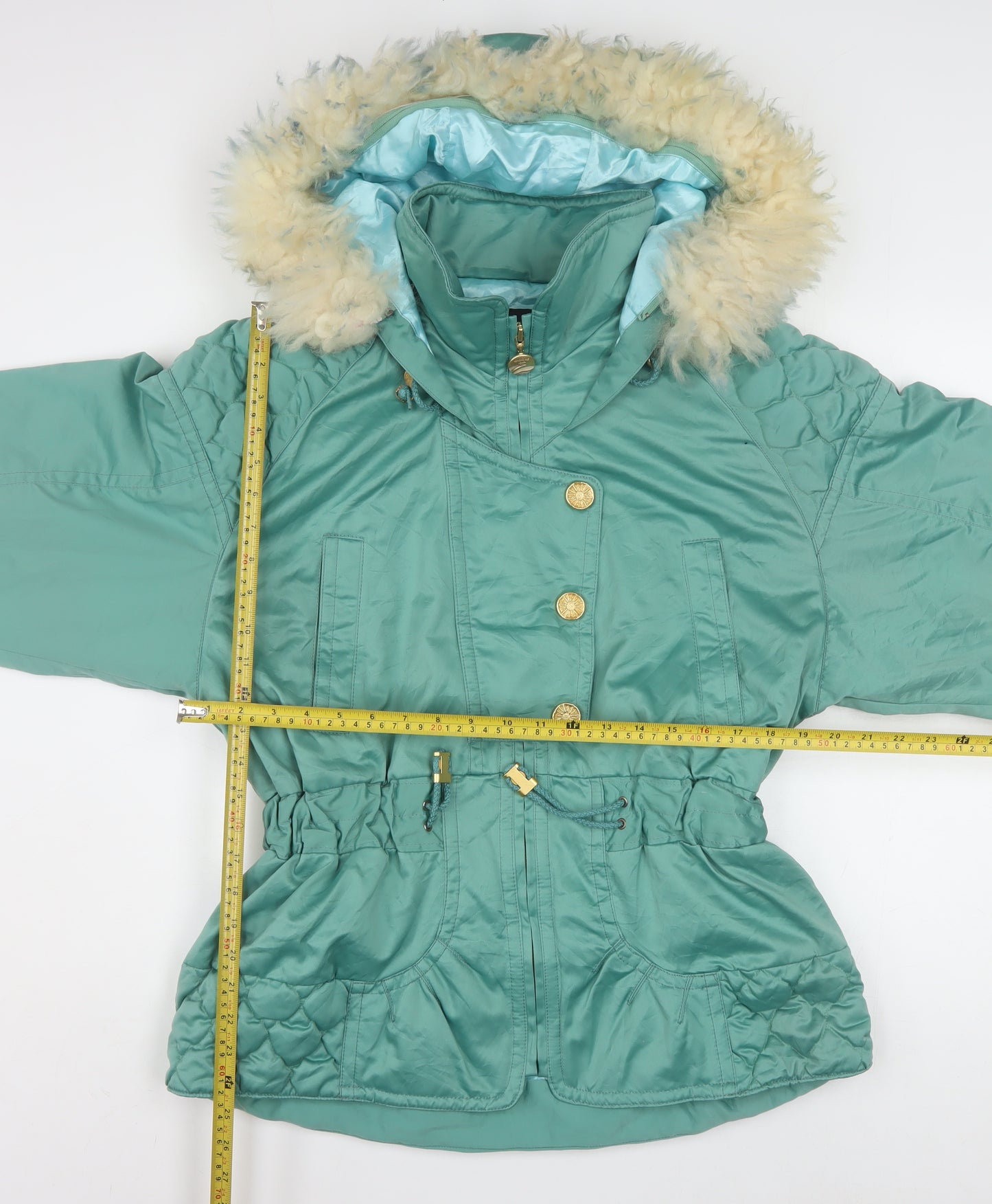 Kensho Abe Womens Green Fur Trim Hooded Padded Parka Jacket M