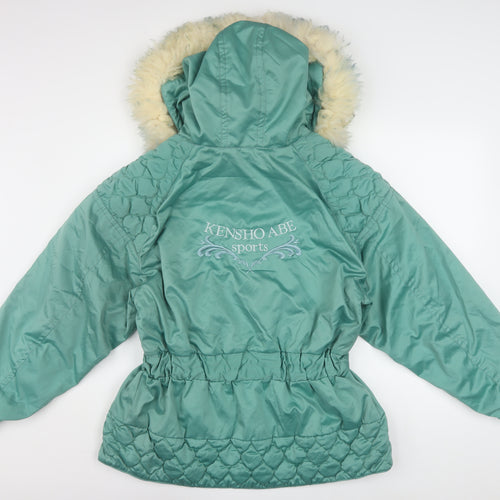 Kensho Abe Womens Green Fur Trim Hooded Padded Parka Jacket M