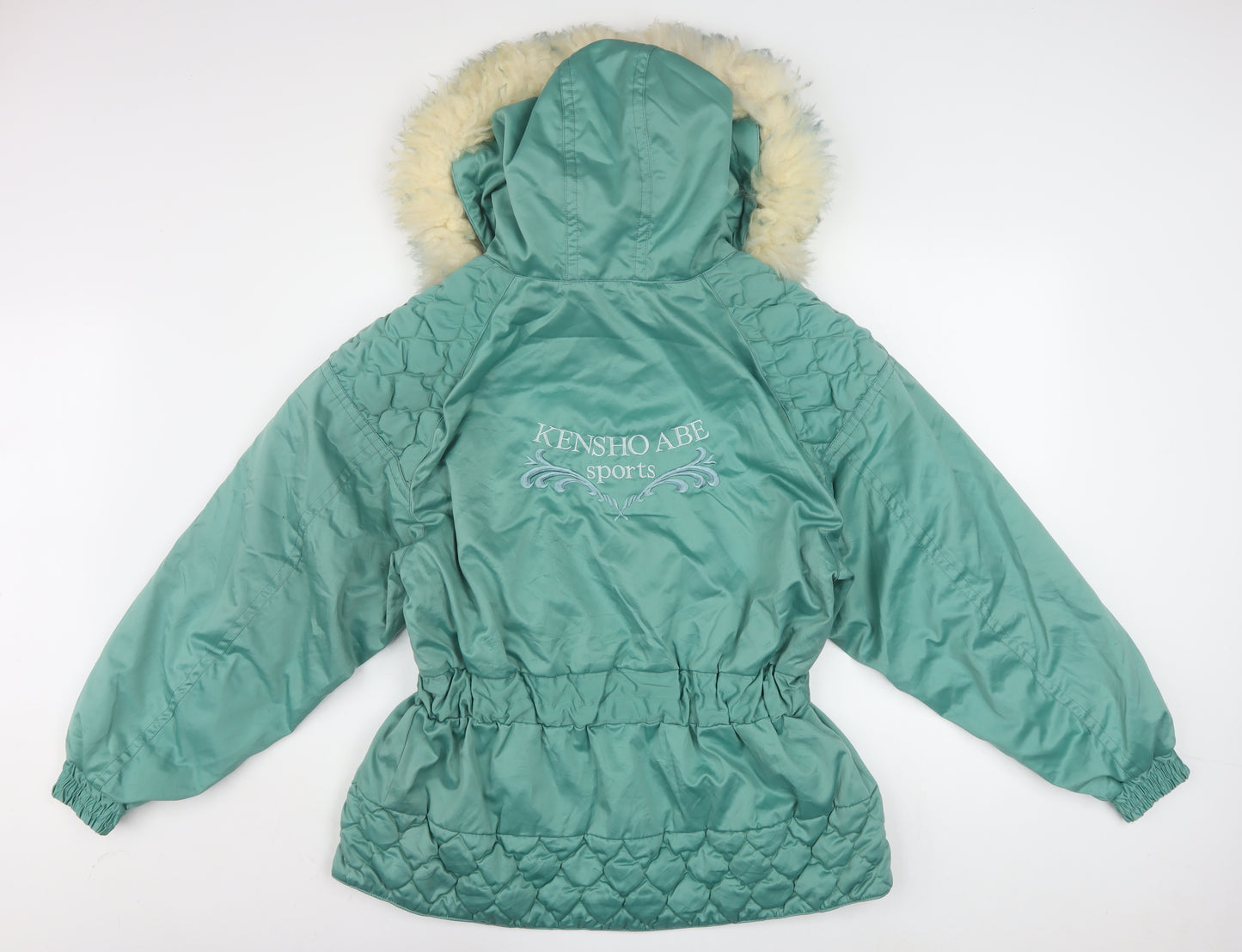 Kensho Abe Womens Green Fur Trim Hooded Padded Parka Jacket M