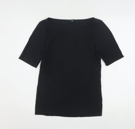 Lauren Ralph Lauren Women's Black Boat Neck Cotton Stretch Top M