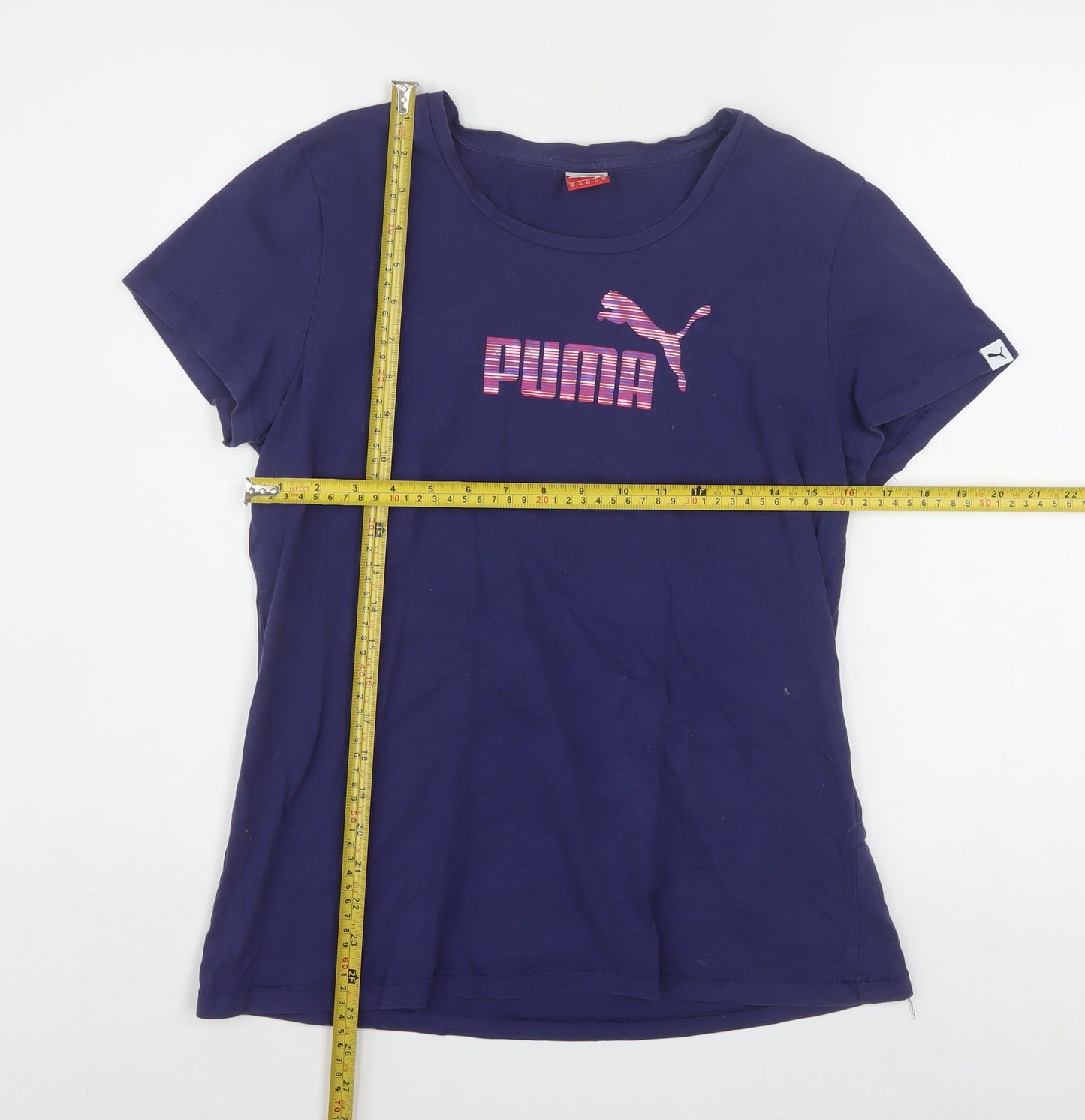 Puma Women's Blue Cotton Short Sleeve Sports T-Shirt UK 16