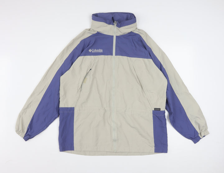 Columbia Women's Beige Blue Windbreaker Jacket Size L Lightweight