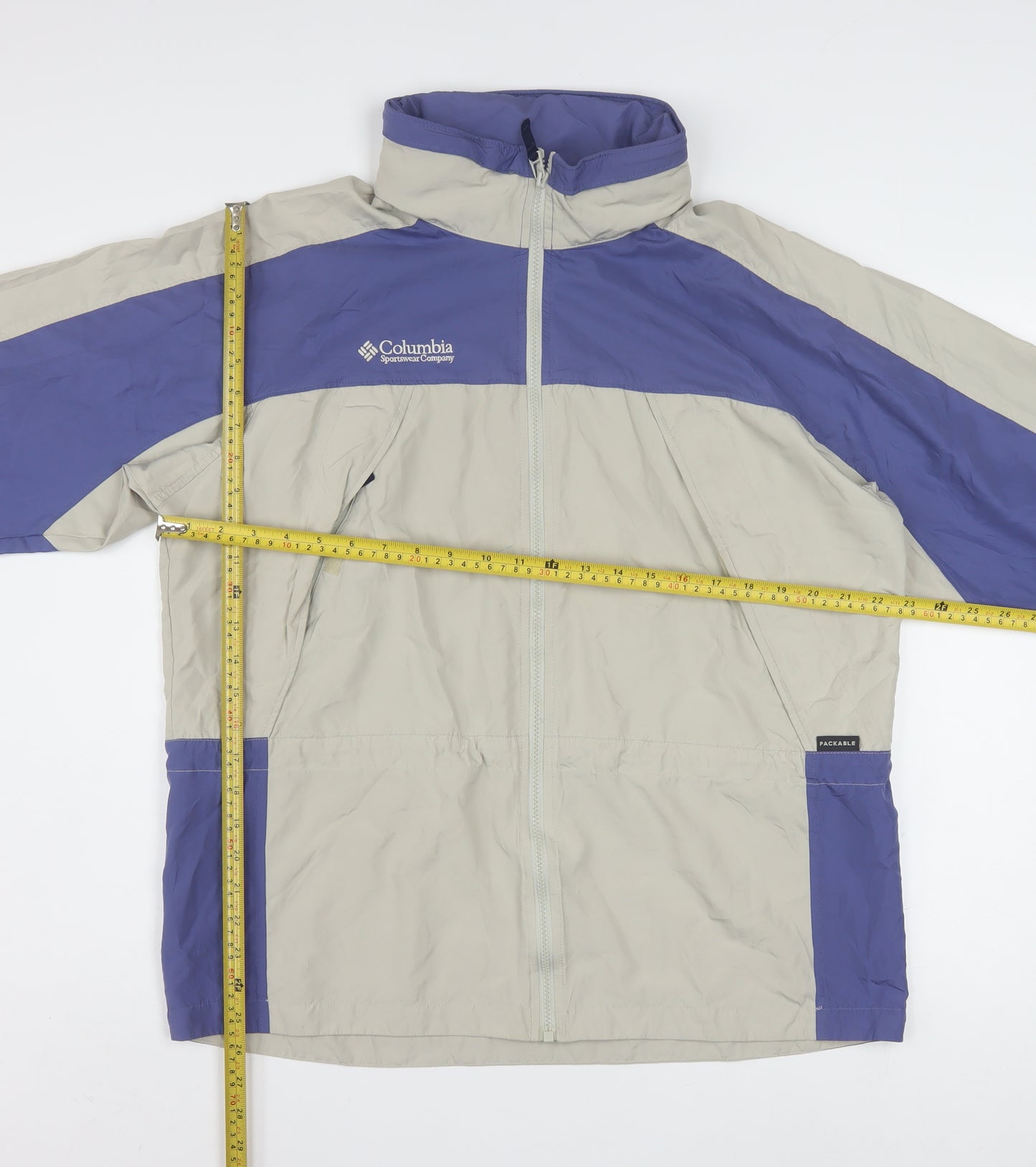 Columbia Women's Beige Blue Windbreaker Jacket Size L Lightweight