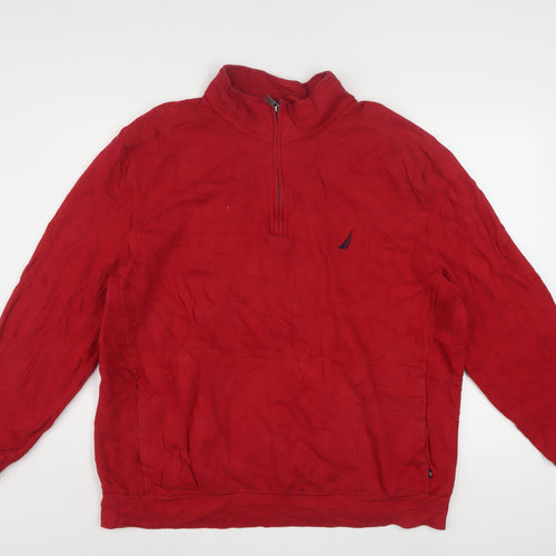 Nautica Men's Red 2XL 1/4 Zip Pullover Sweatshirt Mock Neck
