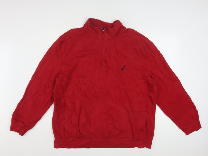 Nautica Men's Red 2XL 1/4 Zip Pullover Sweatshirt Mock Neck