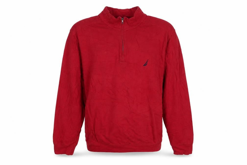 Front view of Nautica Men's Red 2XL 1/4 Zip Pullover Sweatshirt Mock Neck