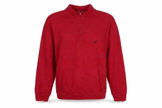 Front view of Nautica Men's Red 2XL 1/4 Zip Pullover Sweatshirt Mock Neck