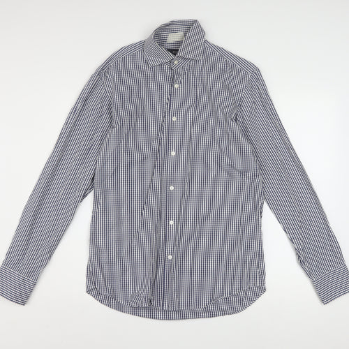 Hugo Boss Men's Blue Check Regular Fit Long Sleeve Cotton Shirt 15.5in