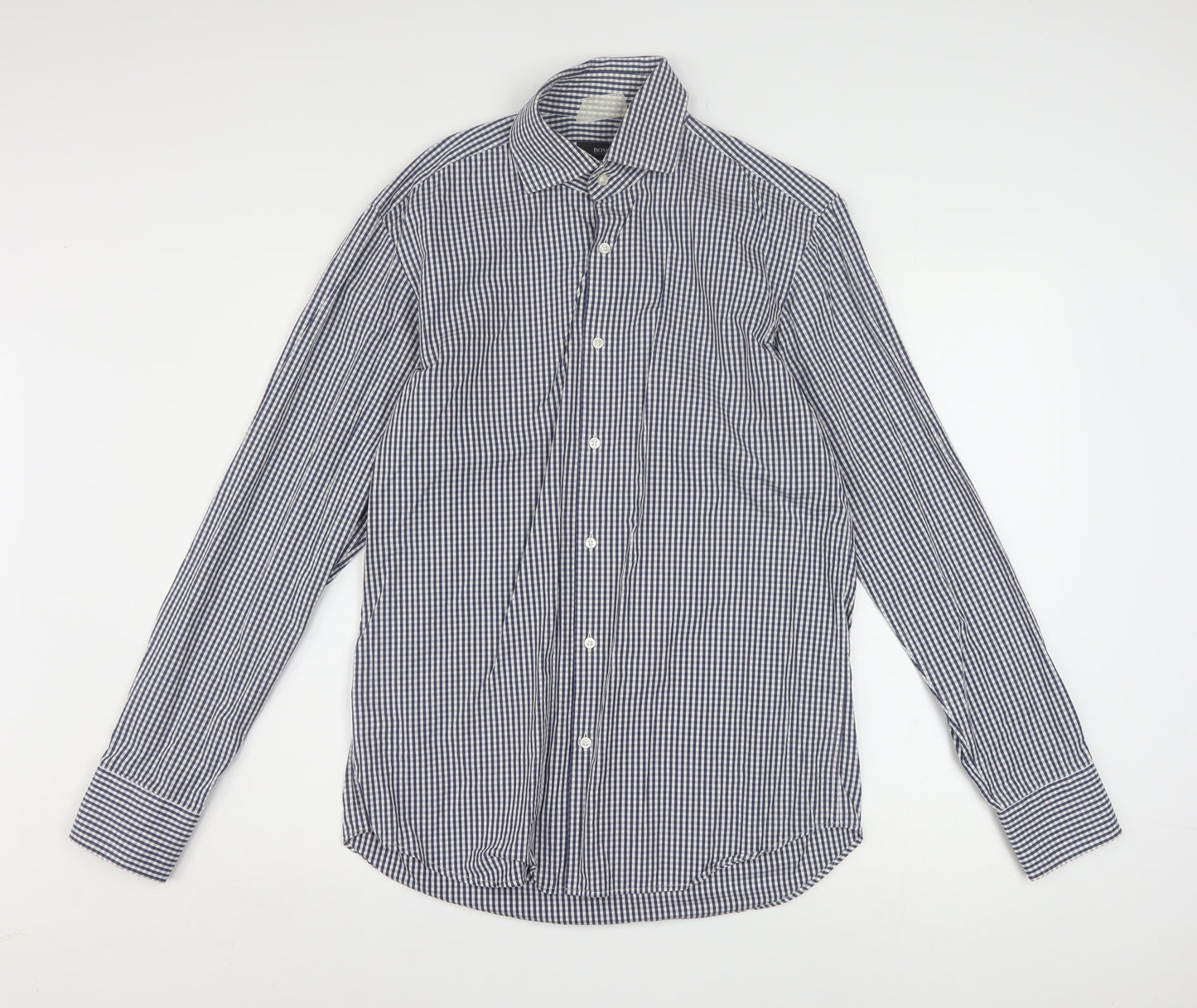 Hugo Boss Men's Blue Check Regular Fit Long Sleeve Cotton Shirt 15.5in