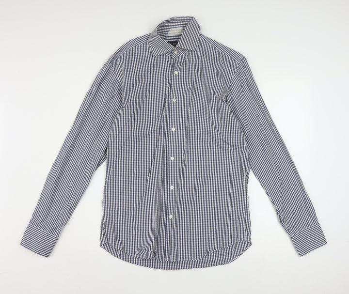 Hugo Boss Men's Blue Check Regular Fit Long Sleeve Cotton Shirt 15.5in