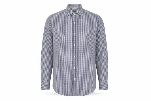 Front view of Hugo Boss Men's Blue Check Regular Fit Long Sleeve Cotton Shirt 15.5in