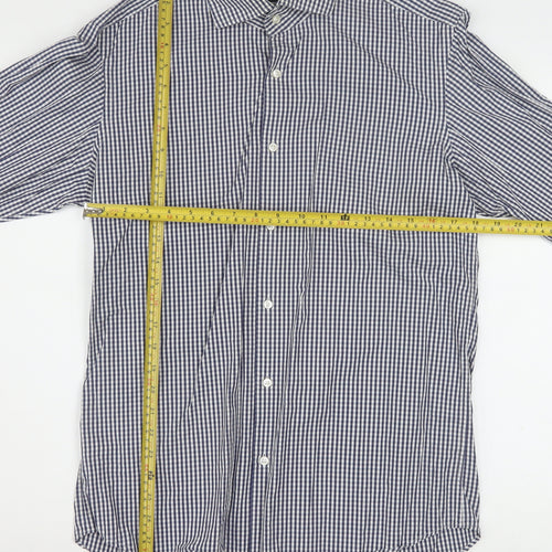 Hugo Boss Men's Blue Check Regular Fit Long Sleeve Cotton Shirt 15.5in