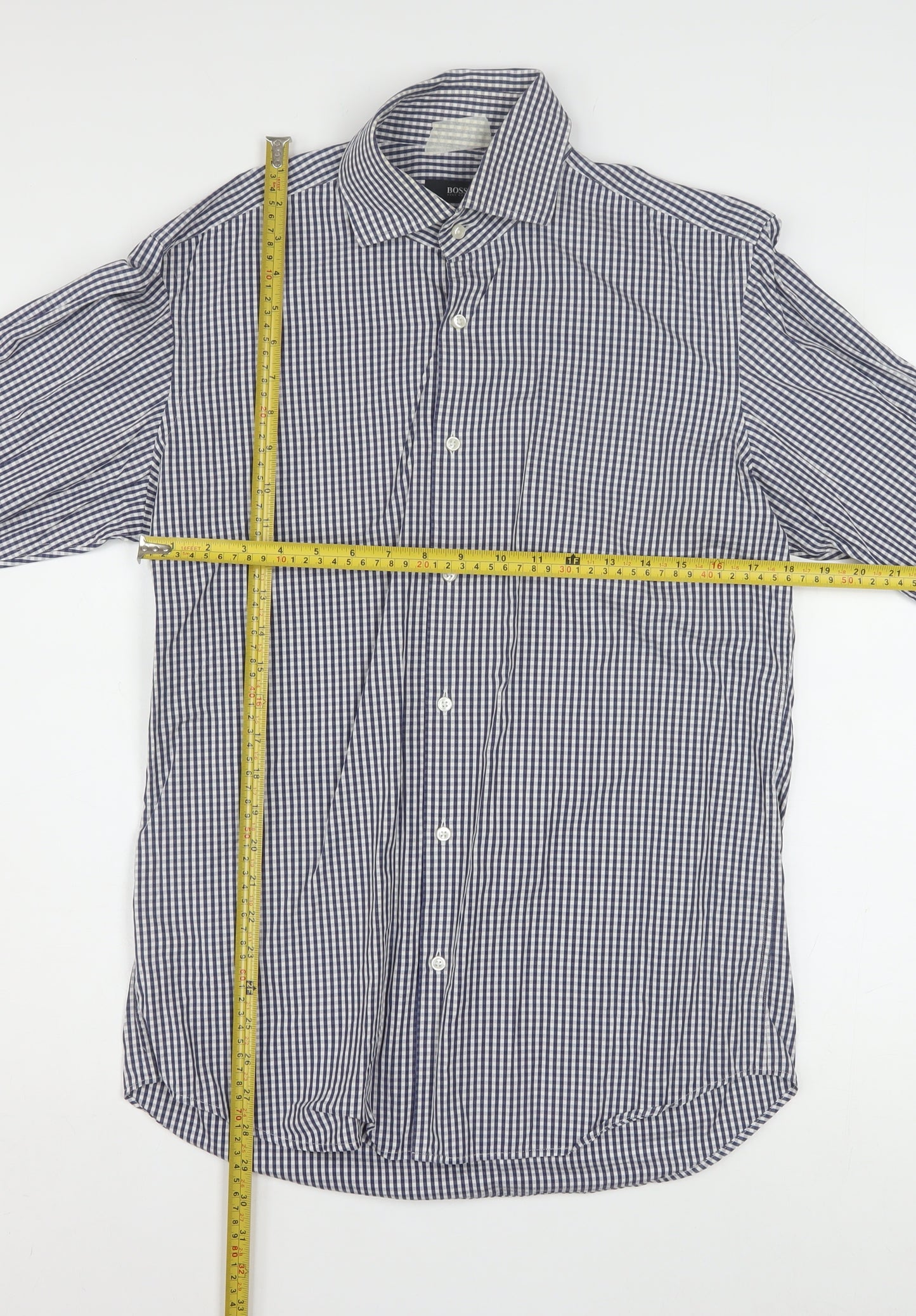 Hugo Boss Men's Blue Check Regular Fit Long Sleeve Cotton Shirt 15.5in