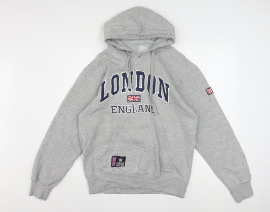 Amazing London Men's Grey Pullover Hoodie L Embroidered Flag Design