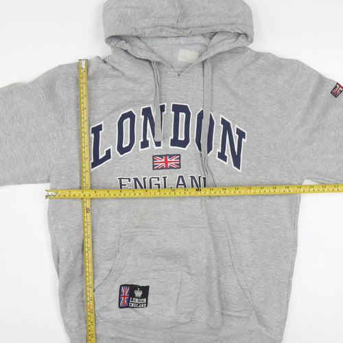 Amazing London Men's Grey Pullover Hoodie L Embroidered Flag Design