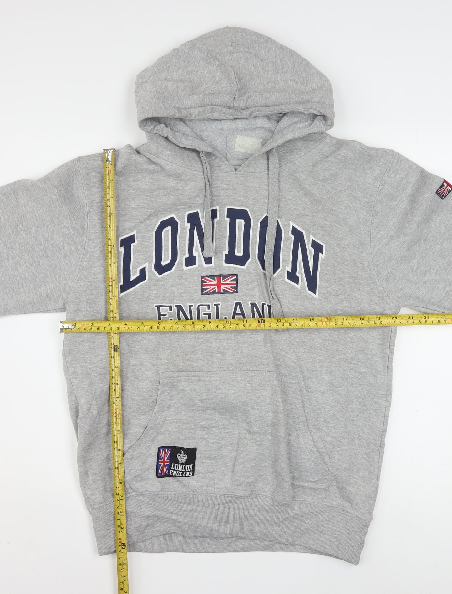 Amazing London Men's Grey Pullover Hoodie L Embroidered Flag Design