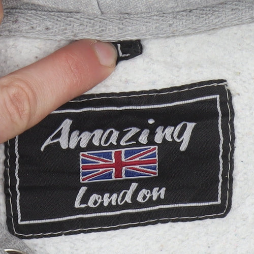 Amazing London Men's Grey Pullover Hoodie L Embroidered Flag Design