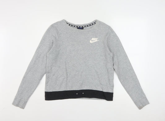 Nike Women Grey Long Sleeve Crew Neck Sweatshirt Size S