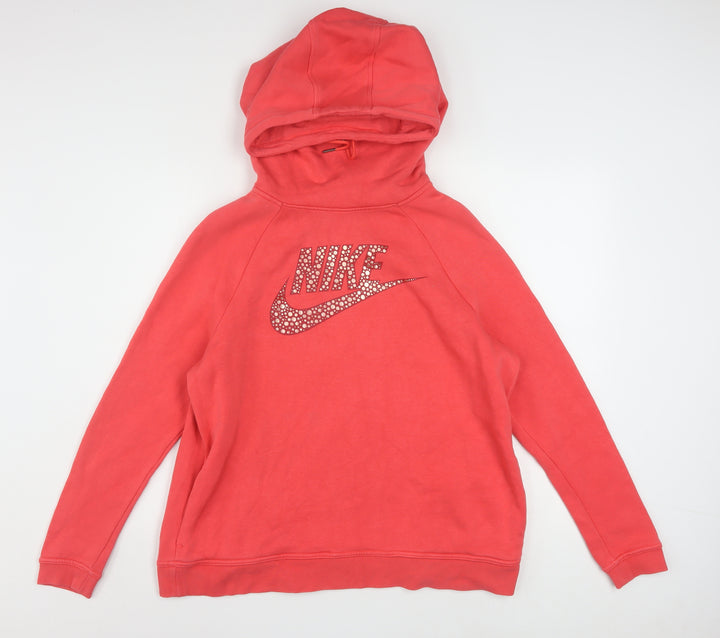 Nike Women’s Pink Rhinestone Logo Pullover Hoodie Size L