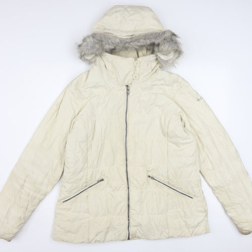 Columbia Women Ivory Hooded Puffer Jacket L Thermal Coil Winter Coat