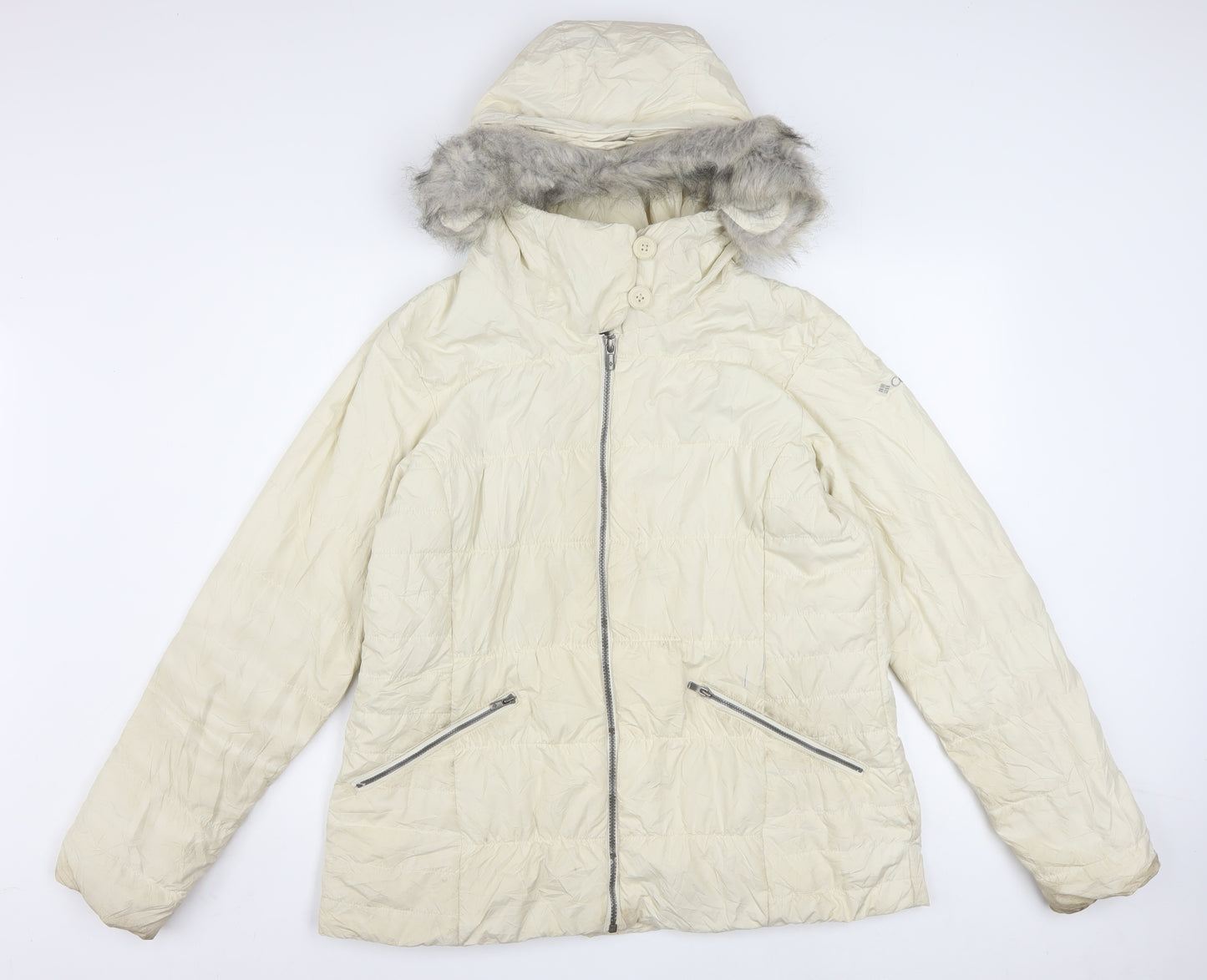 Columbia Women Ivory Hooded Puffer Jacket L Thermal Coil Winter Coat