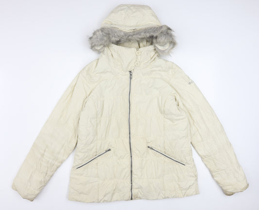 Columbia Women Ivory Hooded Puffer Jacket L Thermal Coil Winter Coat