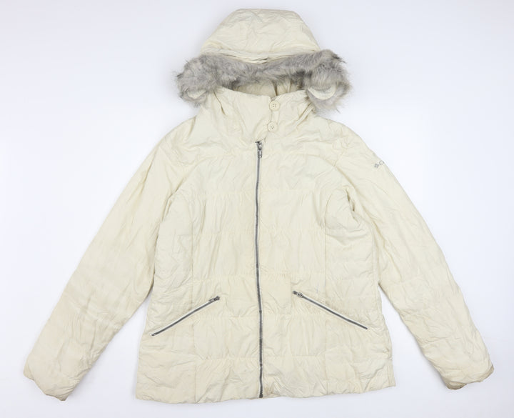 Columbia Women Ivory Hooded Puffer Jacket L Thermal Coil Winter Coat