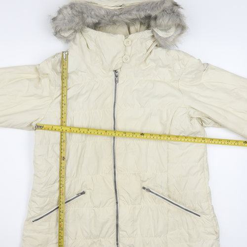 Columbia Women Ivory Hooded Puffer Jacket L Thermal Coil Winter Coat