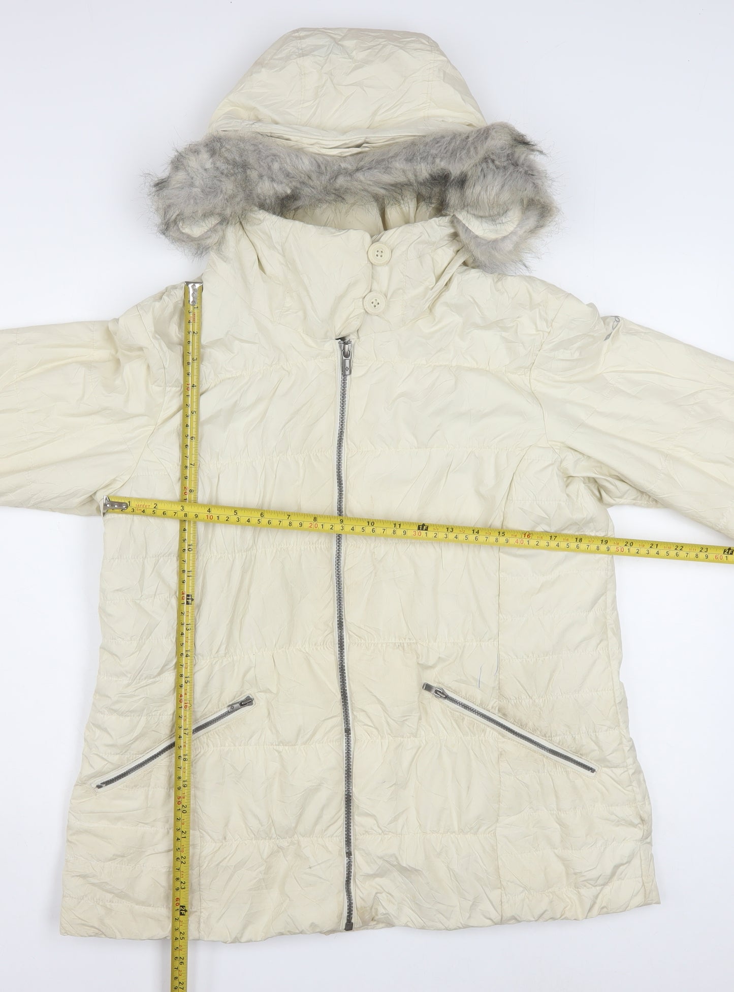 Columbia Women Ivory Hooded Puffer Jacket L Thermal Coil Winter Coat