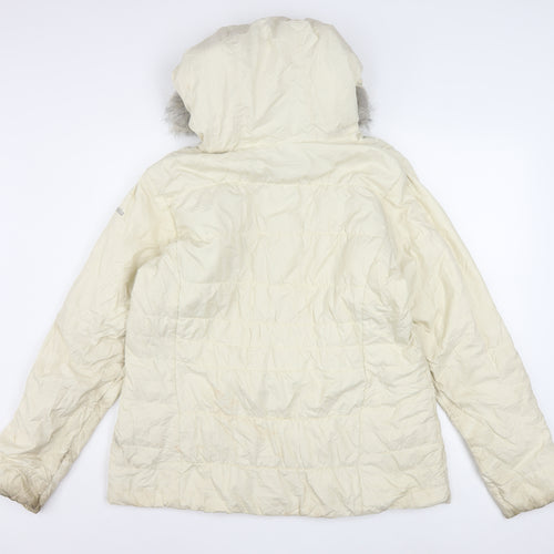 Columbia Women Ivory Hooded Puffer Jacket L Thermal Coil Winter Coat
