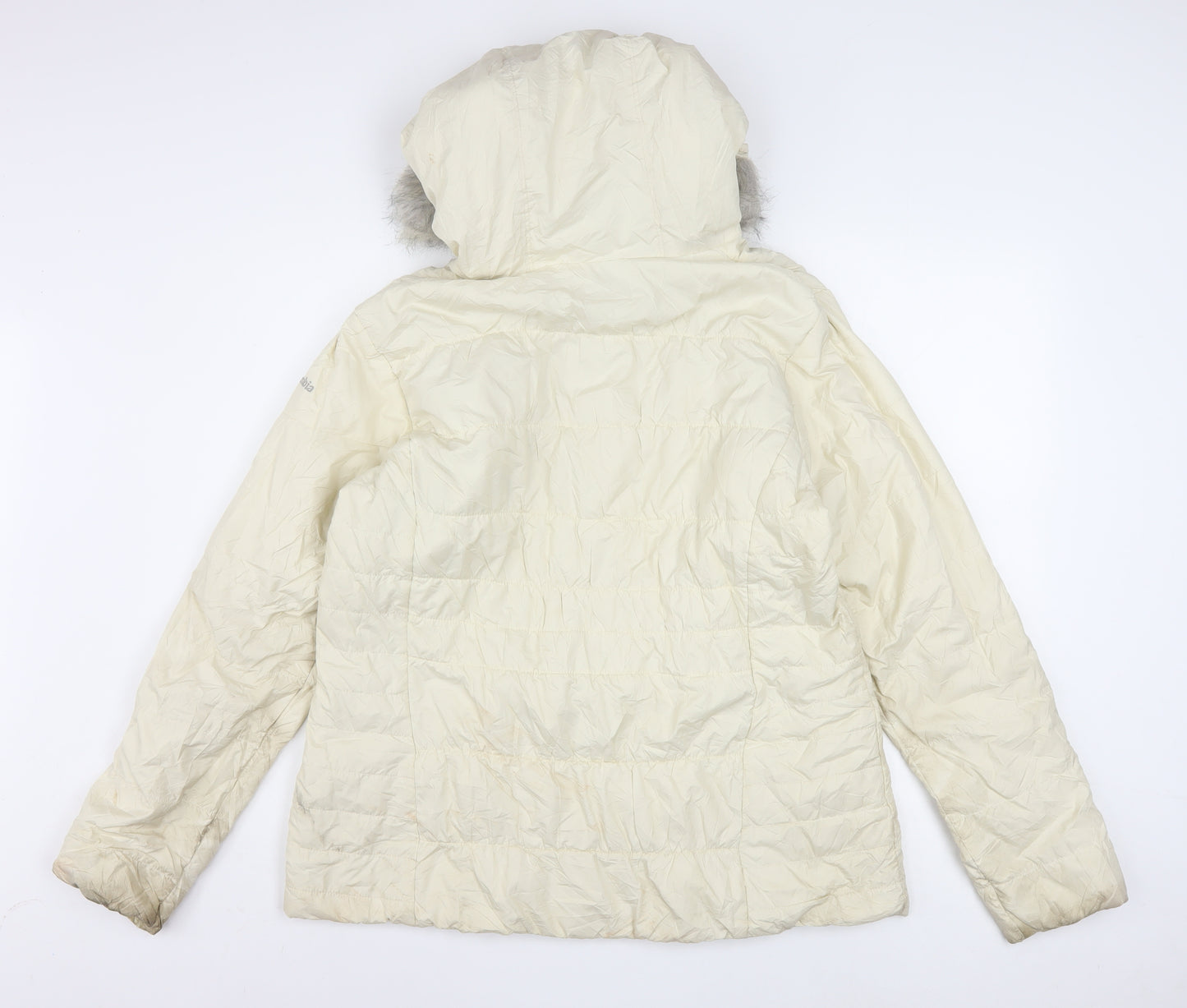 Columbia Women Ivory Hooded Puffer Jacket L Thermal Coil Winter Coat