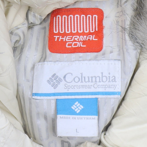 Columbia Women Ivory Hooded Puffer Jacket L Thermal Coil Winter Coat