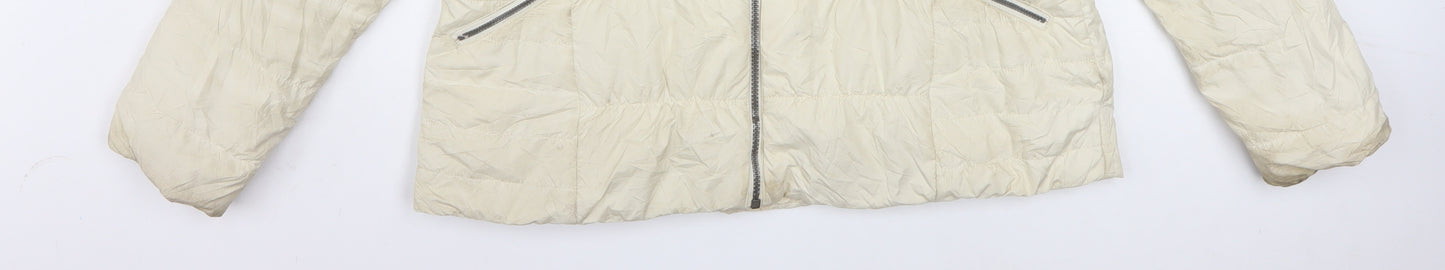 Columbia Women Ivory Hooded Puffer Jacket L Thermal Coil Winter Coat