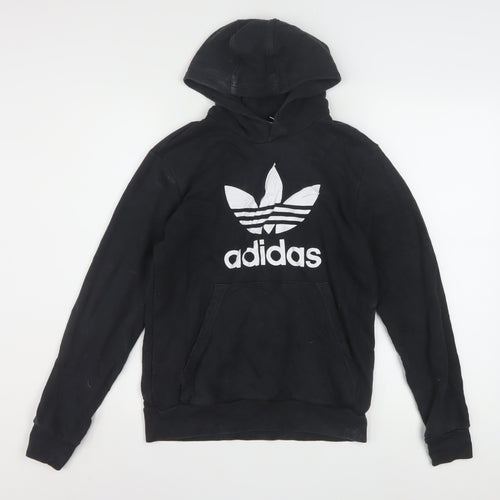 adidas Boys Black Pullover Hoodie 13-14 Years Logo Fleece Sweatshirt