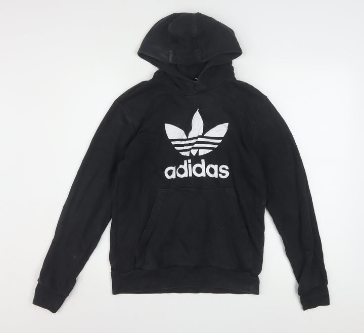 adidas Boys Black Pullover Hoodie 13-14 Years Logo Fleece Sweatshirt