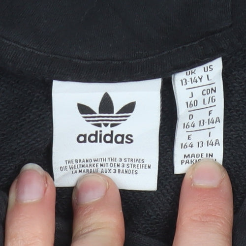adidas Boys Black Pullover Hoodie 13-14 Years Logo Fleece Sweatshirt