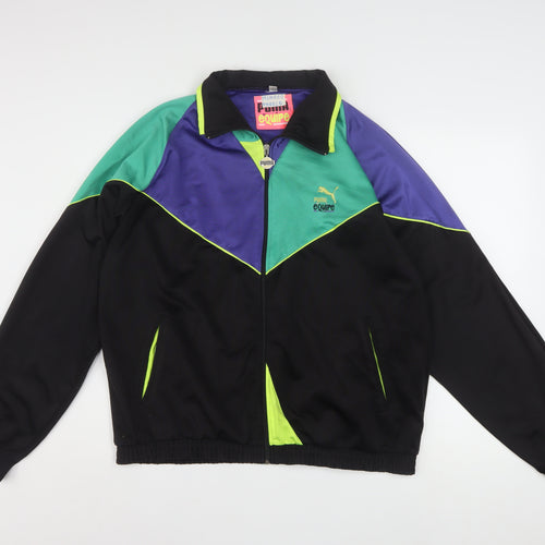 Puma Women Black Purple Green Bomber Jacket Size 12 Polyester Colourblock