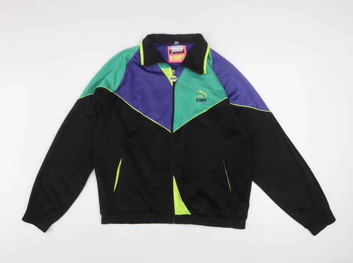 Puma Women Black Purple Green Bomber Jacket Size 12 Polyester Colourblock
