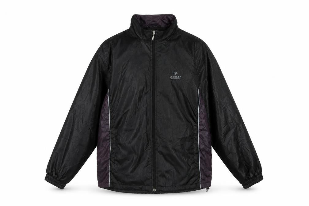 Front view of Dunlop Motorsport men’s black l windbreaker jacket full zip polyester
