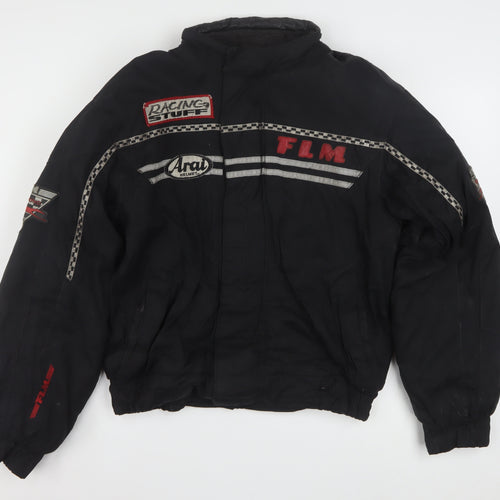 FLM Mens Black M Motorcycle Jacket Padded Lined Short Zip
