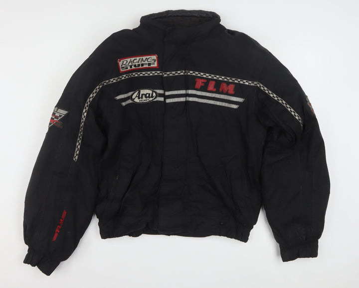 FLM Mens Black M Motorcycle Jacket Padded Lined Short Zip