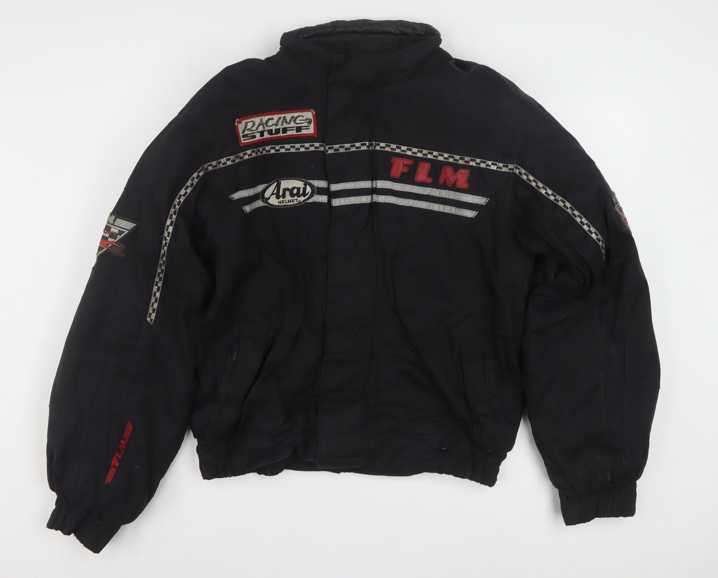 FLM Mens Black M Motorcycle Jacket Padded Lined Short Zip