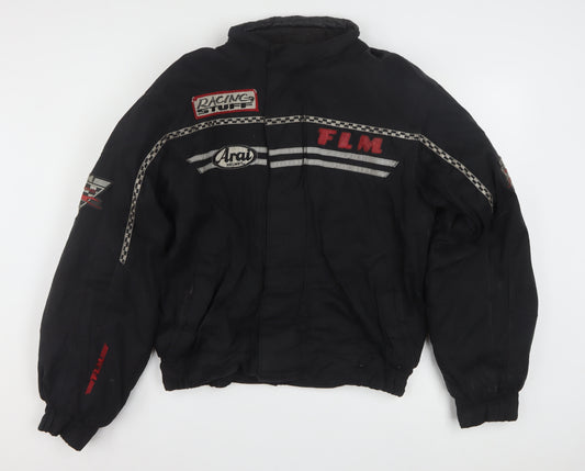FLM Mens Black M Motorcycle Jacket Padded Lined Short Zip