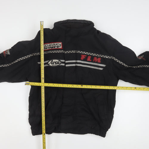 FLM Mens Black M Motorcycle Jacket Padded Lined Short Zip