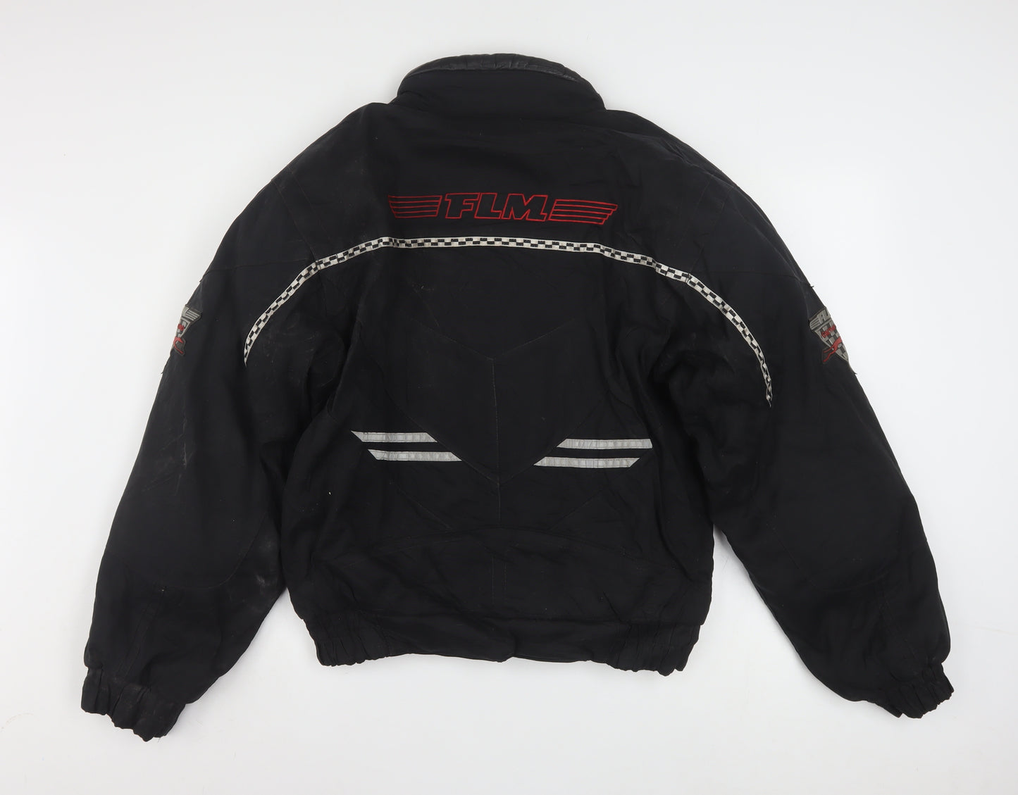 FLM Mens Black M Motorcycle Jacket Padded Lined Short Zip