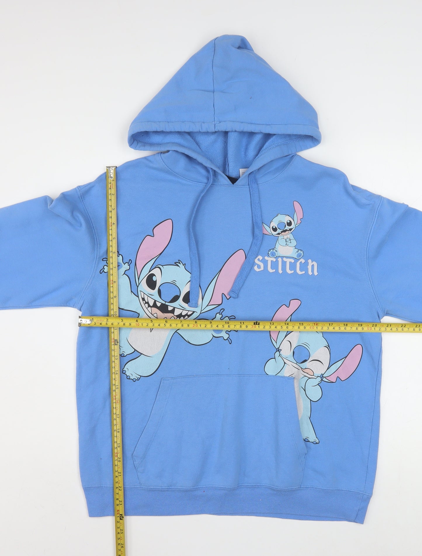 Disney Women Blue Stitch Pullover Hoodie L Cotton Blend Graphic
