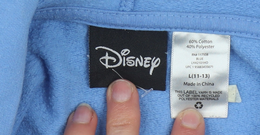 Disney Women Blue Stitch Pullover Hoodie L Cotton Blend Graphic